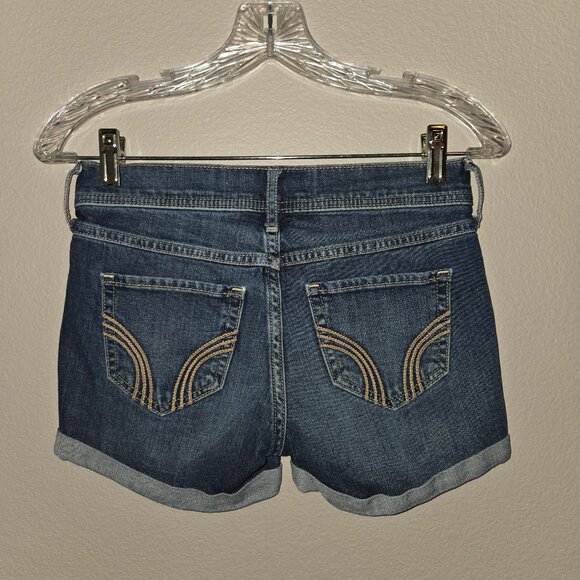 Hollister Dark Wash Blue Midi Distressed Jean Shorts, Women's Size 0 (W24) - Picture 2 of 7